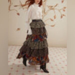 FARM Rio Tiered Maxi Skirt with Multicolor Floral Panels